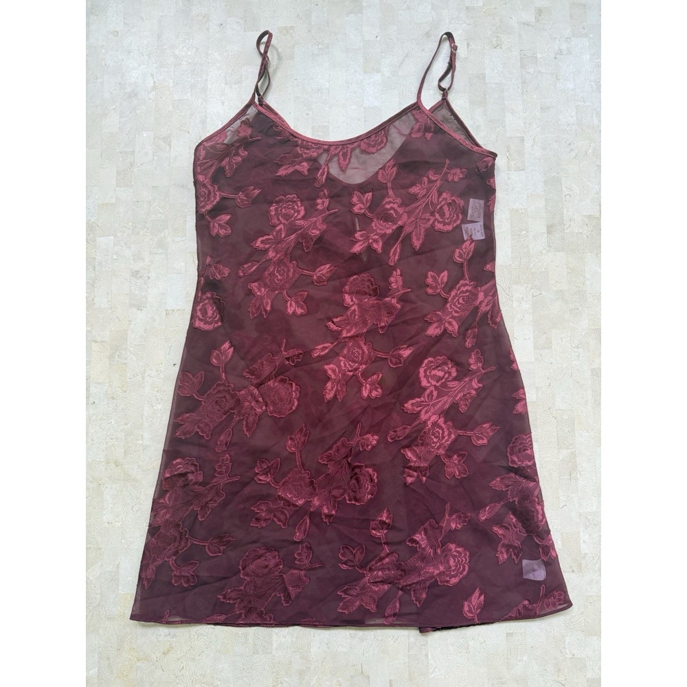 Gilligan O'mallory Sheer slip Dress burn out nightgown Vtg 90 rose Spaghetti M